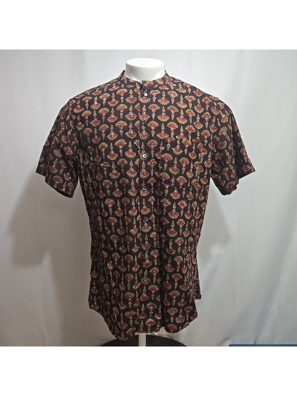 Fabindia 100% Cotton Shirt Mens Size XL Slim Fit Geometric Print Button Up